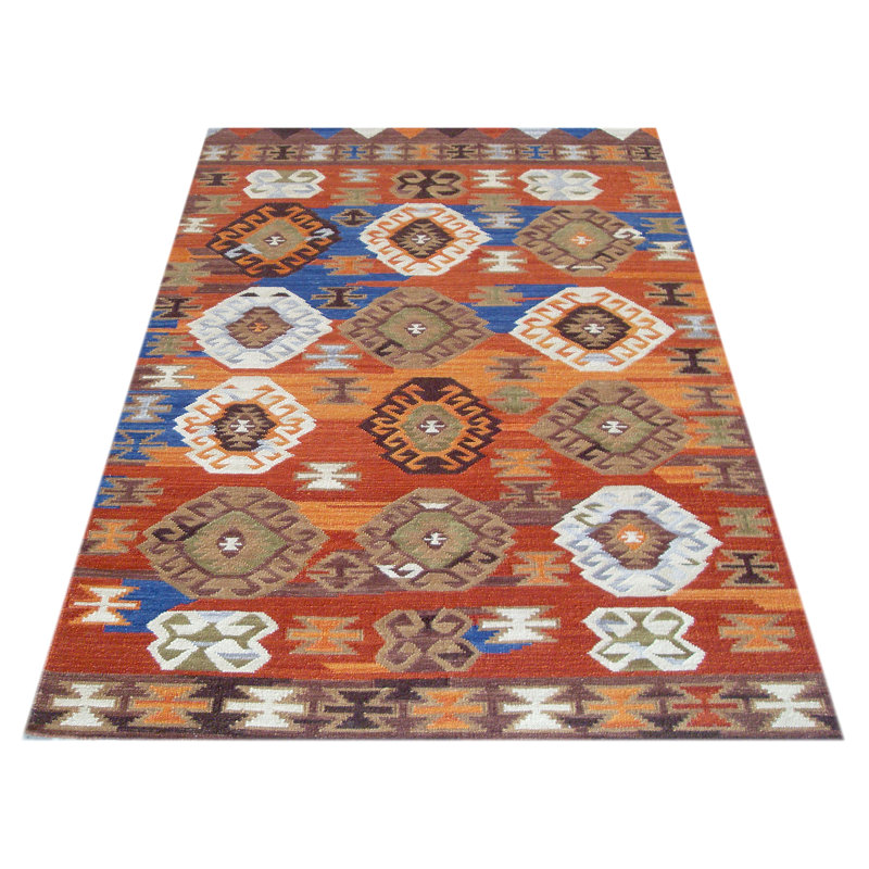Bakero Handmade Kilim Wool Orange Rug